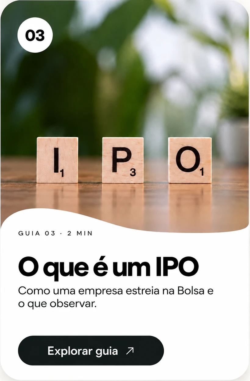 Card do guia O que é um IPO?, com letras IPO em blocos
