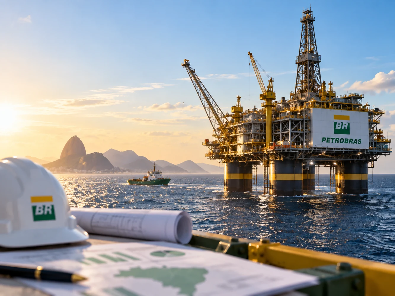 Plataforma de petróleo da Petrobras em operação no mar