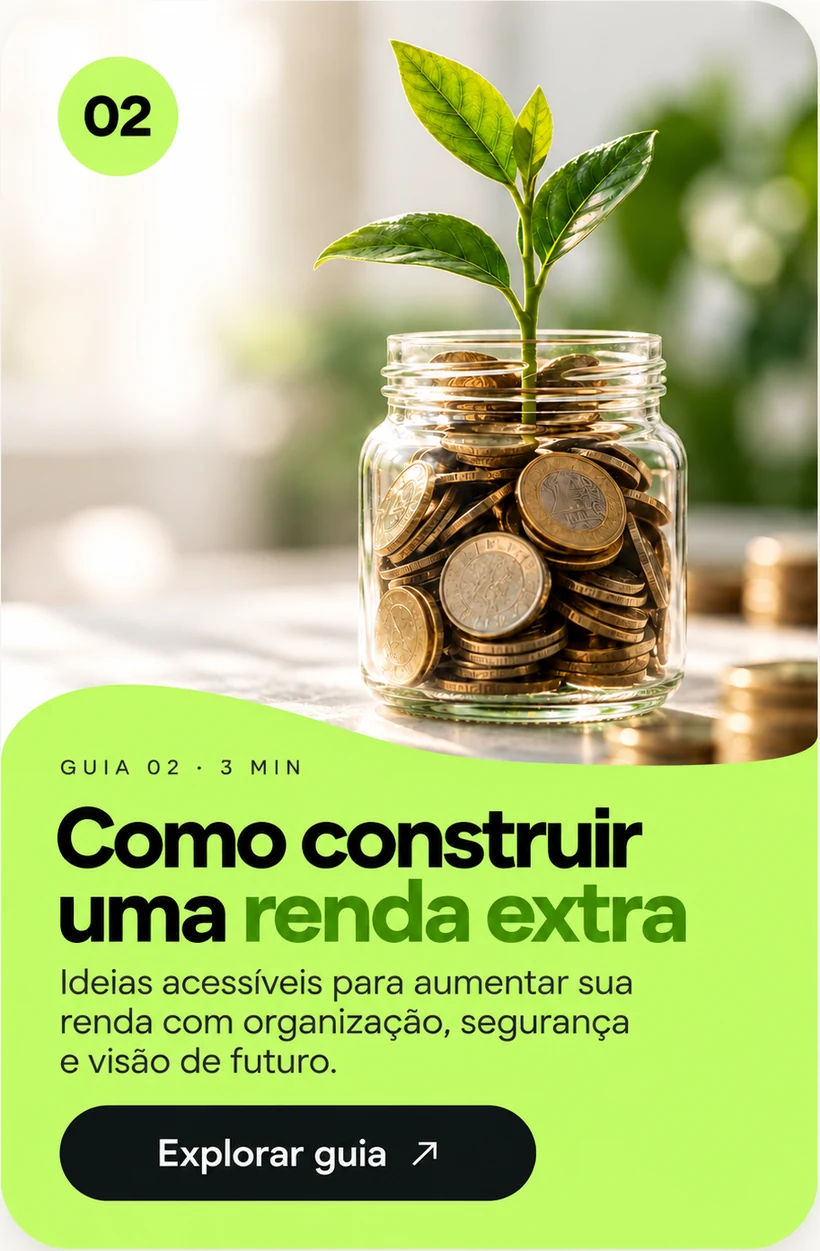 Card do guia Como construir uma renda extra, com pote de moedas e planta